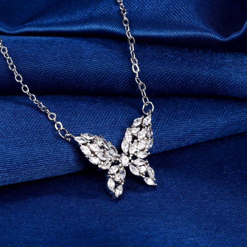 925 Sterling Silver Light Luxury Niche Zircon Butterfly Necklace Women's Birthday Anniversary Party Gift