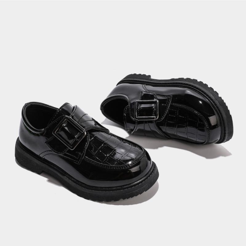 2024 Boy Leather Shoe Black New Children's Uniform School Shoes Glossy Fashion Non-slip PU Kids Causal Classic Performance Shoes