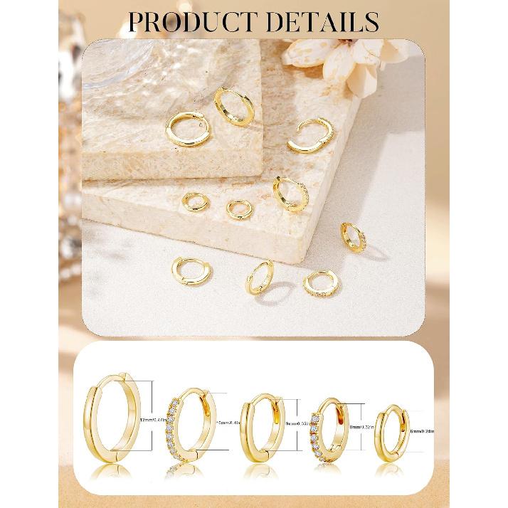 5 Paar Gold Huggie Creolen für Damen | Zarte Kleine Creolen zum Stapeln, Knorpel, Mehrfachpiercing, 14 Karat Vergoldet, Hypoallergen
