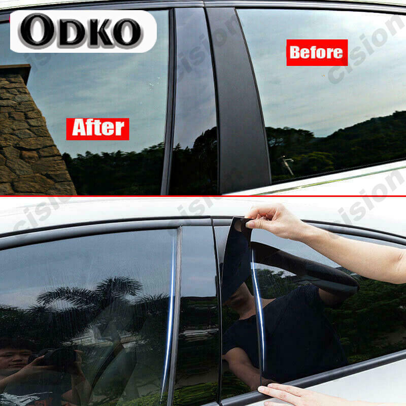 Pro Ford Ecosport 2013- Zrcadlový efekt Kryt sloupků dveří a oken B C Černá uhlíková vlákna PC Materiál Samolepka