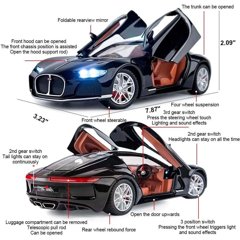 1/24 Scale Bugatti Atlantic Alloy Car Model Diecast Toy Vehicles,with Lights and Music,for Adults and Children,Decorative Objects, Collectibles