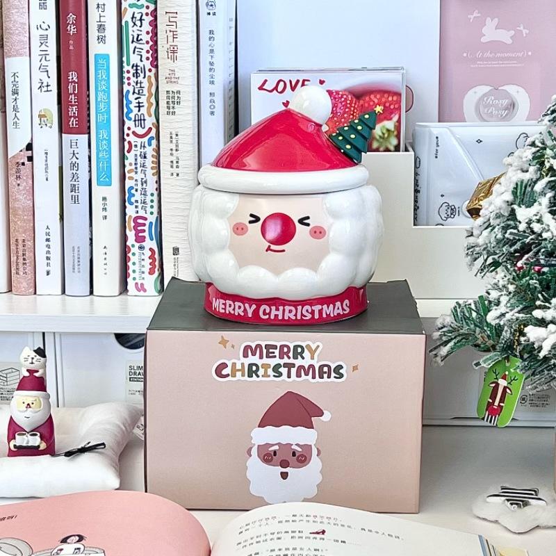 Christmas Gift for Girls Santa Claus Ceramic Mug Creative Cute Mug with Lid Souvenir Gift Box