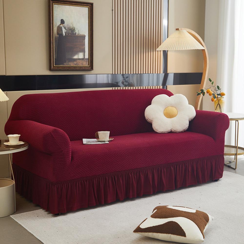 Elastic Sofa Cover Full Protection Wavy Hem Stretchable Couch Slipcover for Home Office Furniture Protector