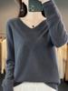 Women's Speckled Yarn Wool V-Neck Sweater - Thick, Loose-Fit, Perfect for Autumn/Winter