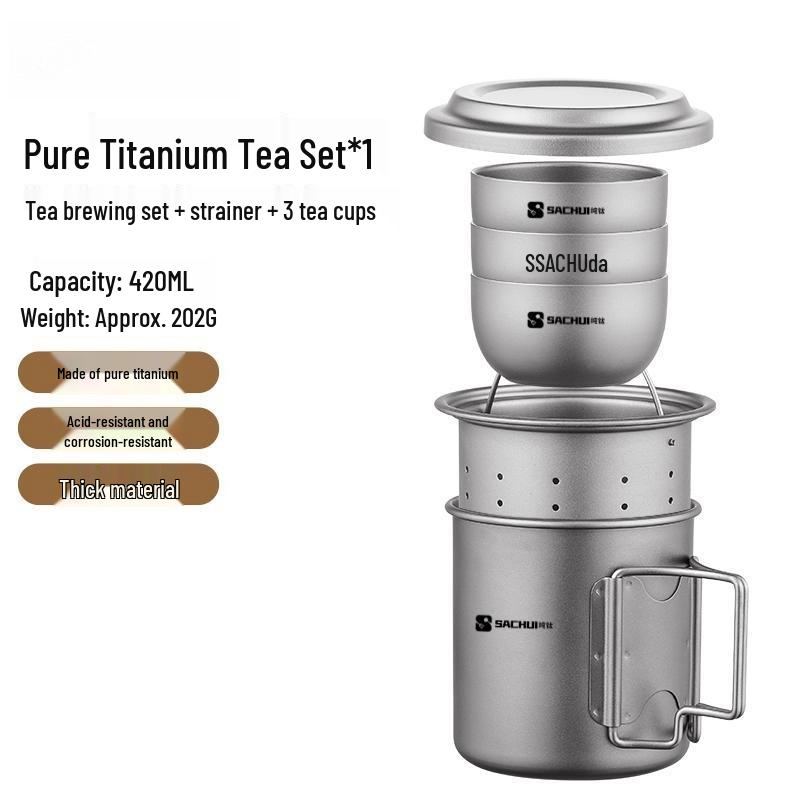 Leichte faltbare Reisetasse aus reinem Titan für Camping & Outdoor-Tee