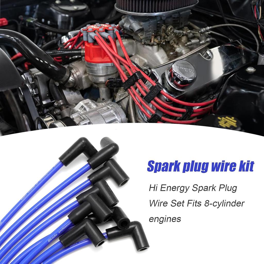 9Pcs 64602 High Energy 8Mm Spark Plug Wires Set Replacement For Chevy/GM 1974-1988 305 350 400 SBC Plug Wires Engine 90° Boot Spark Plug Wire