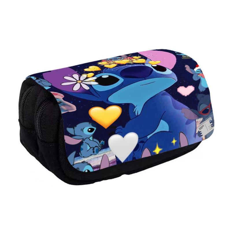 Stitch Cartoon Double Large Capacity Flip Pencil Case Children'S Stationery Box
