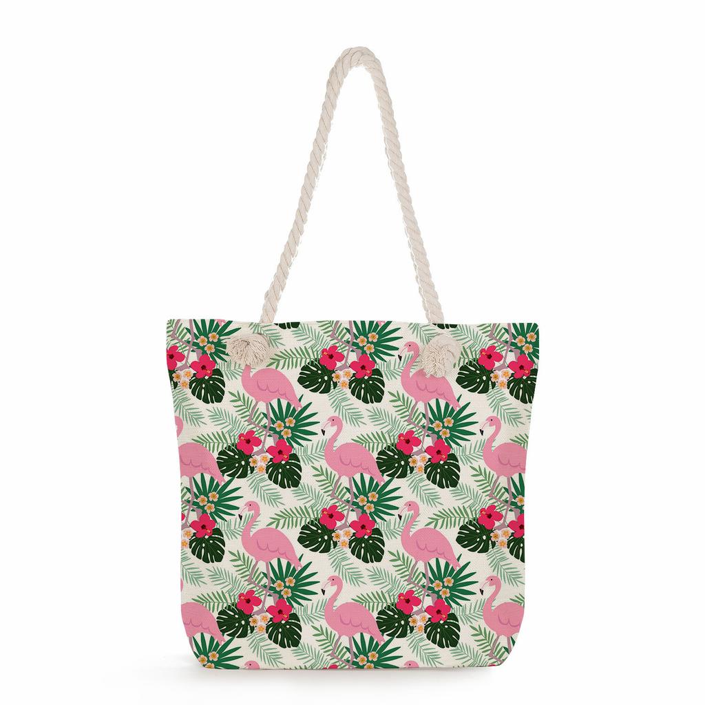 Plant Print Thick Rope Single-shoulder Beach Bag 7237 CLE