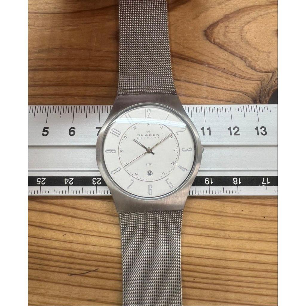 Used SKAGEN watch date display silver mesh belt