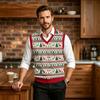 Men's V-Neck Sleeveless Knit Vest Casual Wool with Christmas Print for Commuting