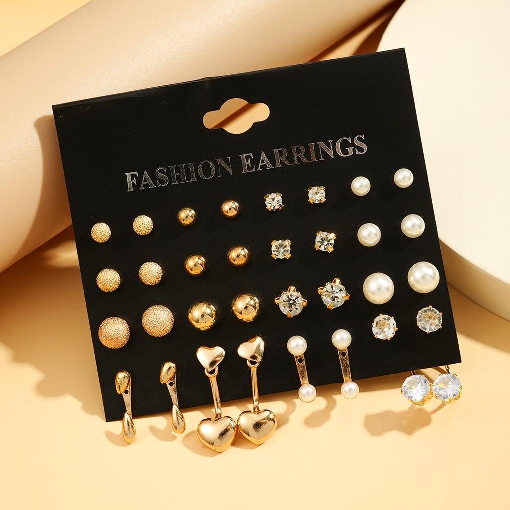 17KM Vintage Gold Color Hoop Earrings Set Pearl Metal Dangle Earrings for Women Crystal Twist Earrings Trendy Fashion Jewelry