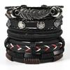 Men's Braided Leather Skull Bracelet Set with Multi-Layered Genuine Leather Bangle