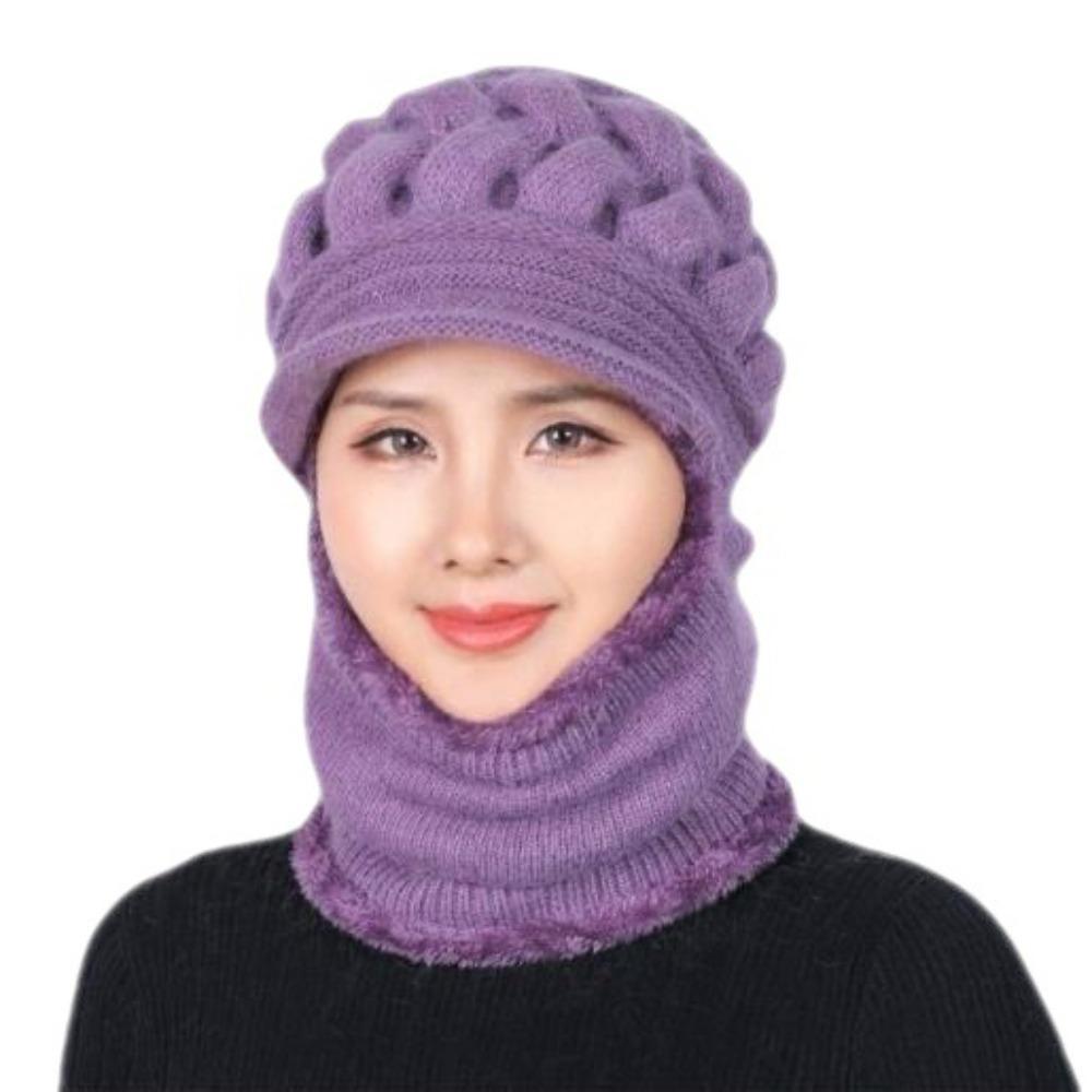 Coral Fleece Woolen Hat Elastic Hooded Thermal Cap Versatile Cold Proof Scarf  Autumn