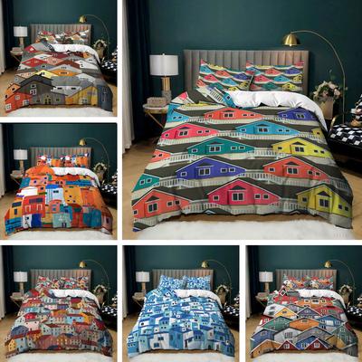 3D Quilt Cover Art Color House Three-Piece Wish