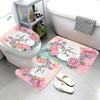 1/4 Mother'S Day Carnation Shower Curtain Set, Shower Curtain With Hooks, Non-Slip Carpet, Toilet U-Shaped Mat, Toilet Seatcover