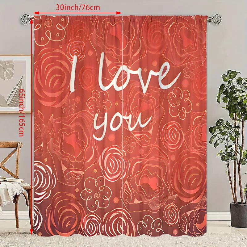 2pcs- I Love You Printed curtains, pole bag curtains 42*84, Bedroom and living room, home decoration, room decoration