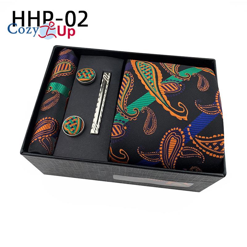 Cozy Up 6 Pieces Set Paisley Men's Tie Including Tie Square Scarf Cuff Tie Clip Gift Box