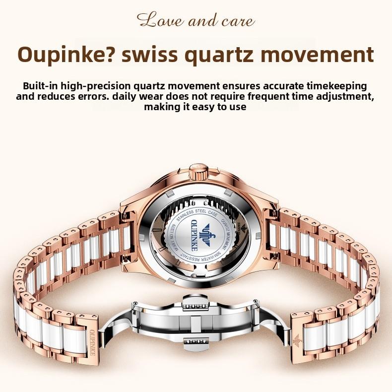 OUPINKE Women's Watch Four-leaf Clover Rotating Dial Automatic Mechanical Watch for Ladies and Women
