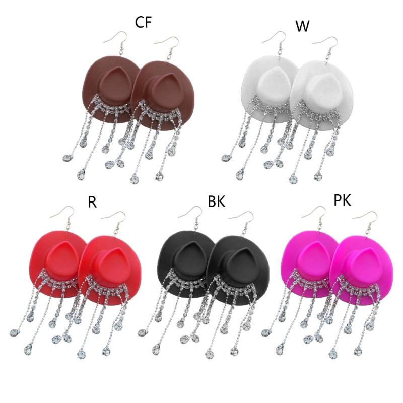Sparkling Fringe Cowboy Hat Earrings for Music Festivals Party Western Hat Dangle Earrings Cowboy Hat Earrings Jewelry