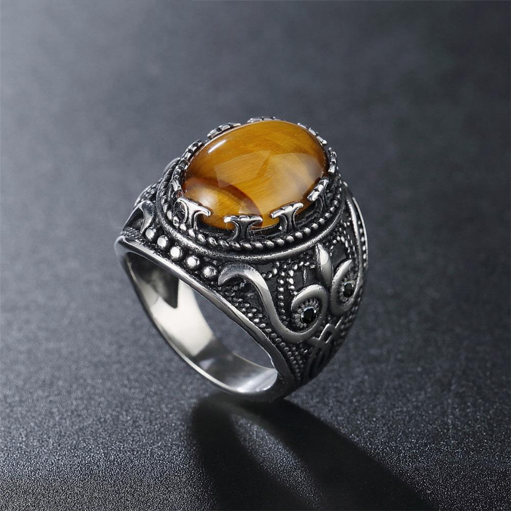 Vintage Ethnic Tiger Eye Owl Totem Ring Punk Fashion Jewelry
