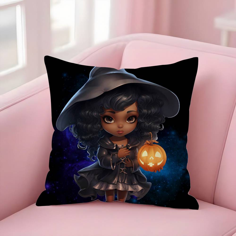 Cute Funny Witch Halloween Pillow Case Short plush Double-sided Print Square Throw Pillow Covers Sofa Home Cushion Decor