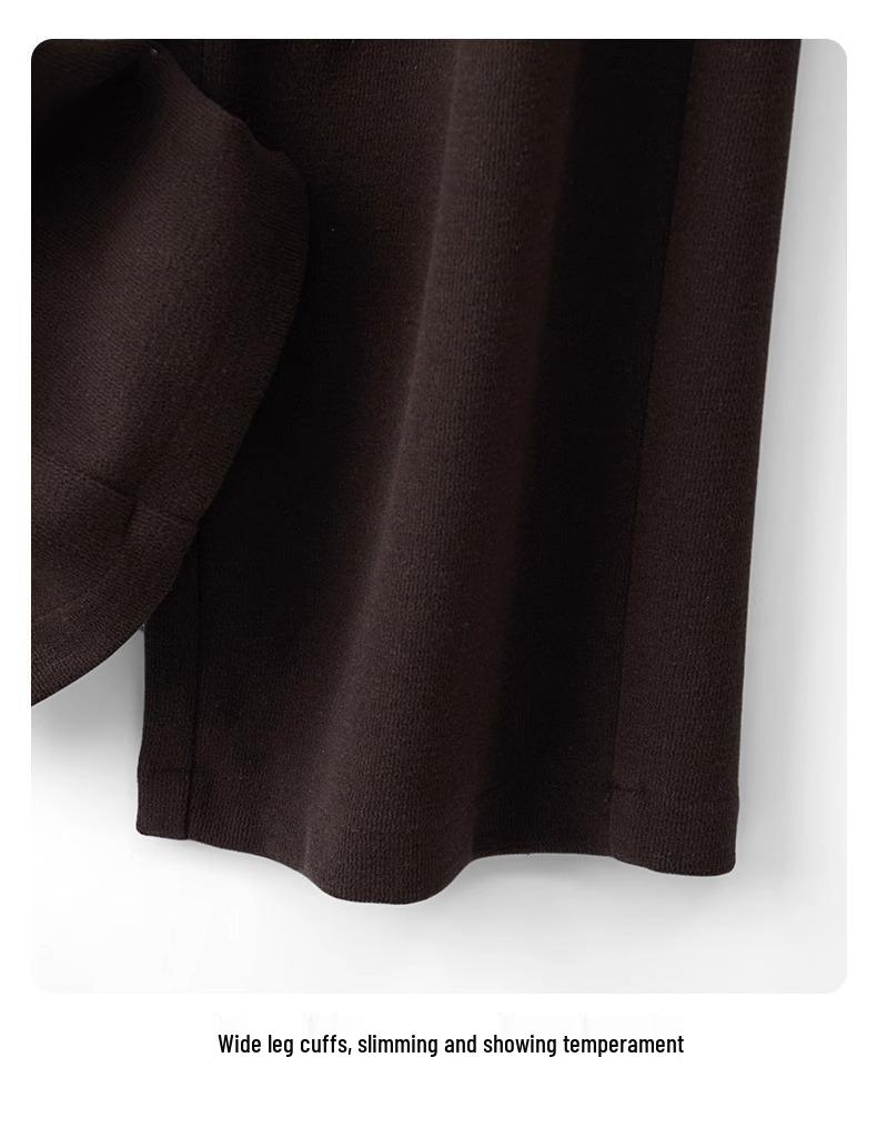 Women's Khaki Woolen Wide Leg Pants - Autumn/Winter 2024 Slimming Fleece-Lined Drapey Pants