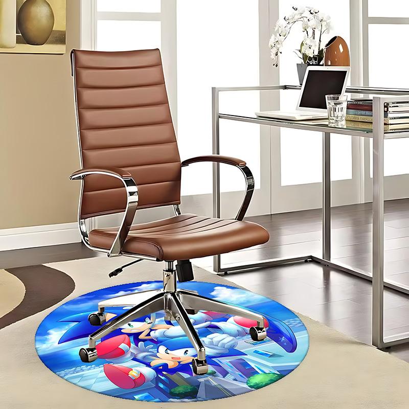 1pc Sonic the Hedgehog Anime Cartoon Design Round Carpet  Office Chair Mat, NonSlip Rug for Home Decor, Living Room, Bedroom, Game Room