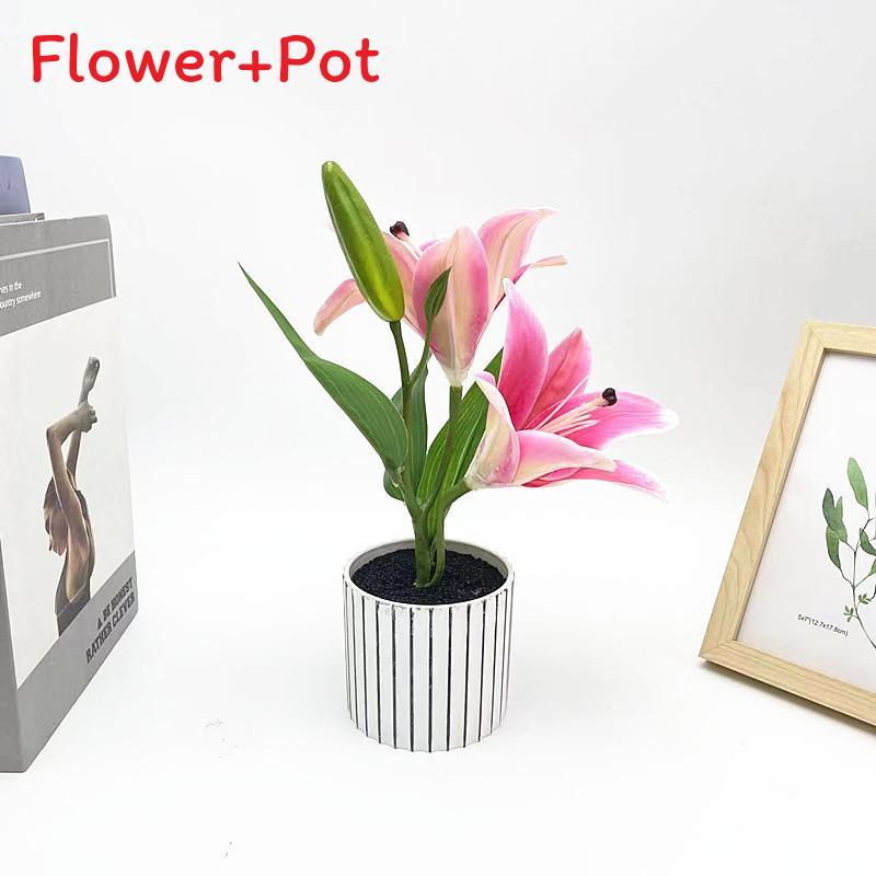 

Lily Faux Flower Bonsai Tabletop Decor Interior Arrangement Photographic Prop RoseRed