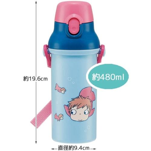 Skater Children's Water Bottle, 480ml, Direct Drinking, Plastic, One-Touch Operation, Dishwasher Safe, Made in Japan, Studio Ghibli, Ponyo on the Clif