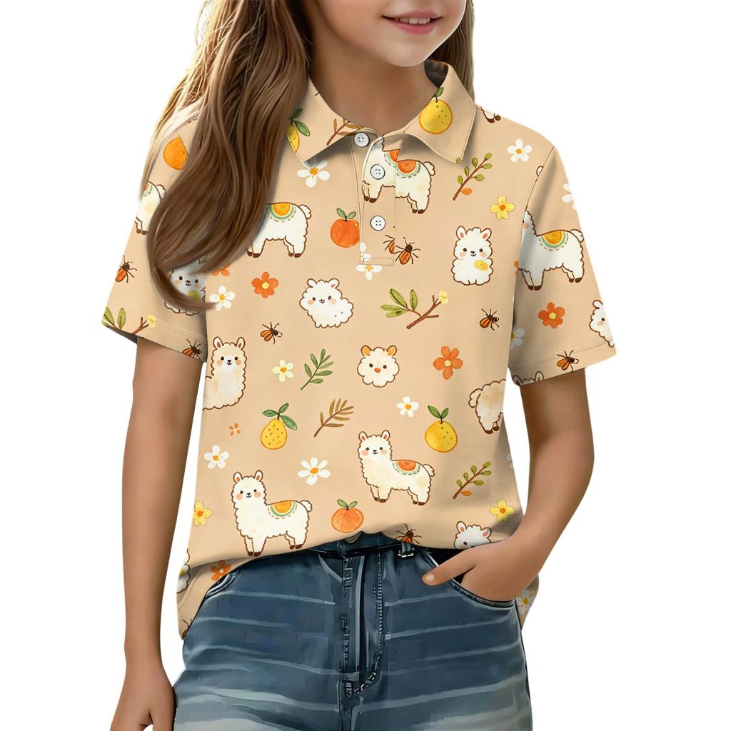 Kids Casual Short Sleeve Polo Shirt Animal Print Lightweight Soft Fabric Breathable Summer Top for Boys Girls