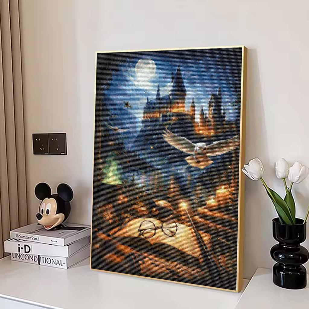 Creative Diamond Painting Kit for Adults DIY Hogwarts Castle Owl Rhinestone Picture Canvas for Leisure Craft Wall Art and Gift Making Fun Set