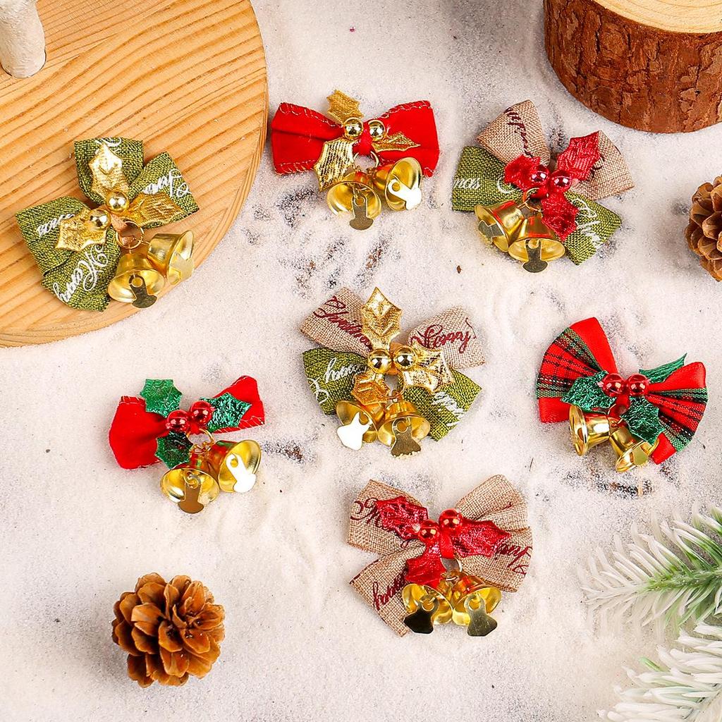 Linen Bow Pendant Mini Bell Christmas Tree Ornament