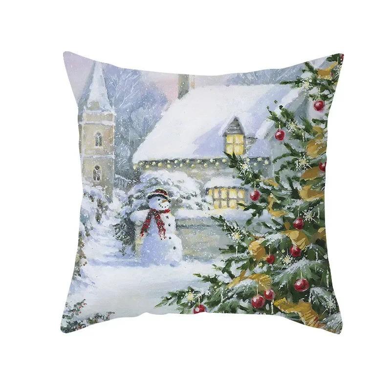 Winter Snow Scene Christmas Pillowcase New Year Home Decoration Sofa Cushion Cover Christmas Tree Printed Pillowcase
