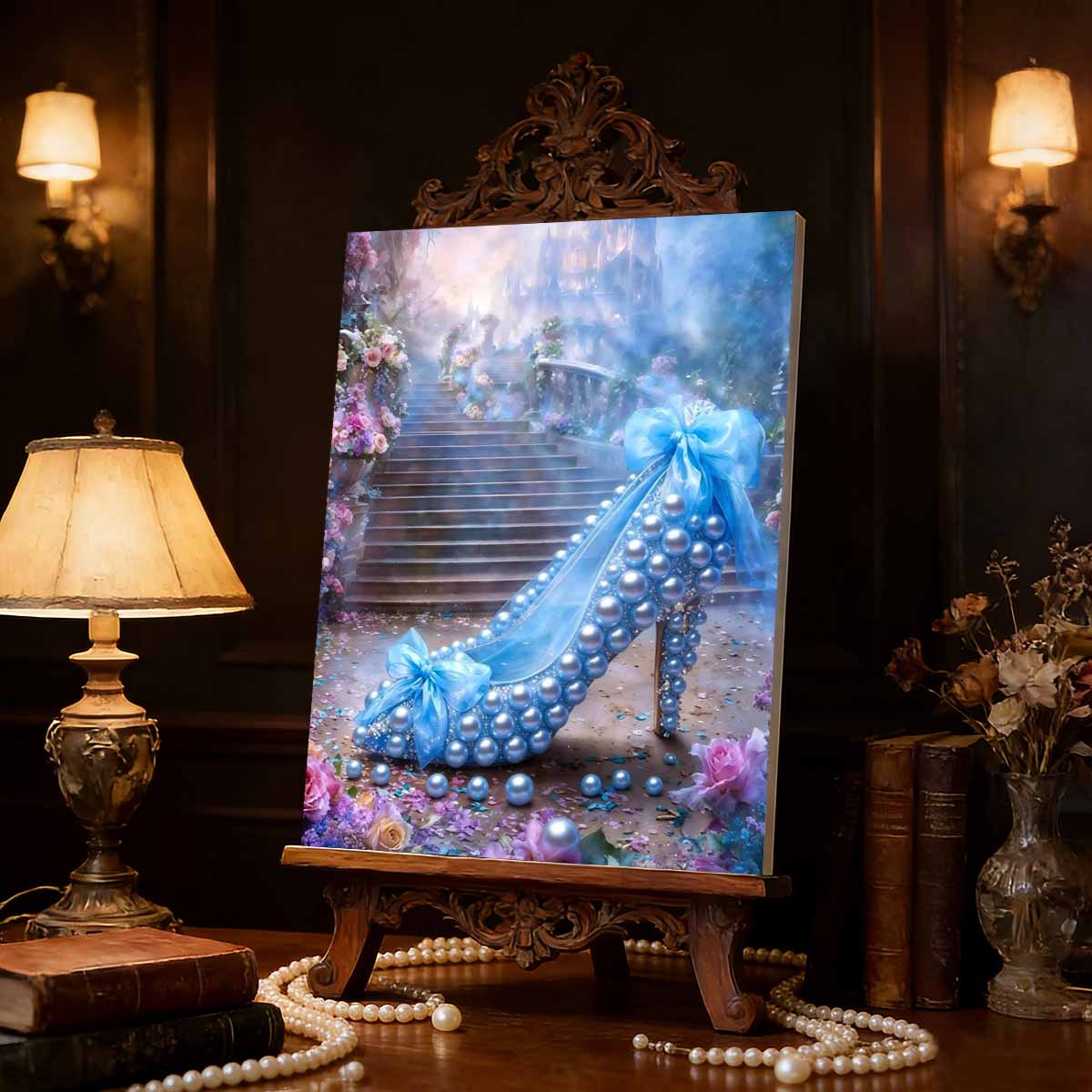 Disney Cinderella Crystal Shoes Pearl Decorative Set 5D Artificial Pearl Puzzle Embroidered Home Decorative Handmade Gift