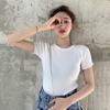 T Shirt Women Fashion O Neck Solid Color Tshirt  Summer Casual Short Sleeve Tops Korean Style Slim Knitted tee shirt femme