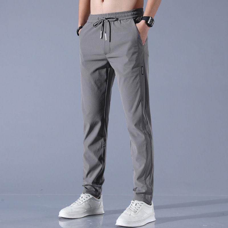Men's Summer Ice Silk Korean Casual Pants - Thin, Straight, Color-Blocked