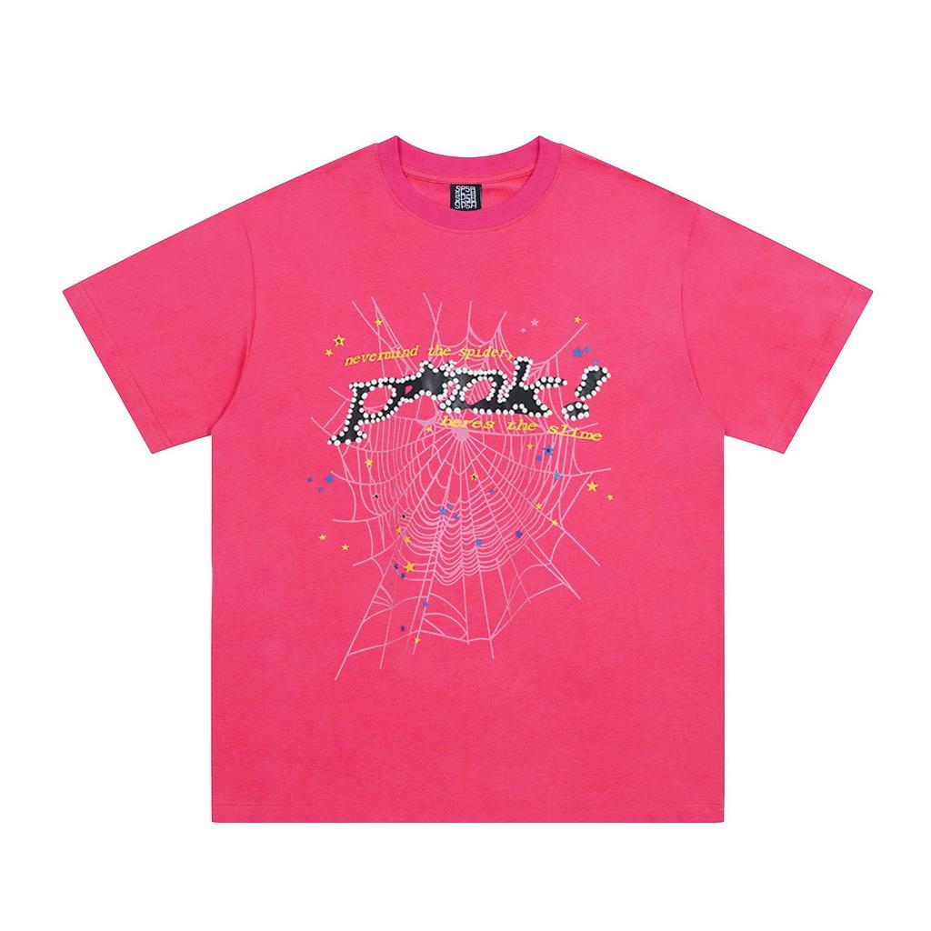 Sp5der hip hop singer Young Thug same foam letter 555555 couple T-shirt Pink short sleeve tee