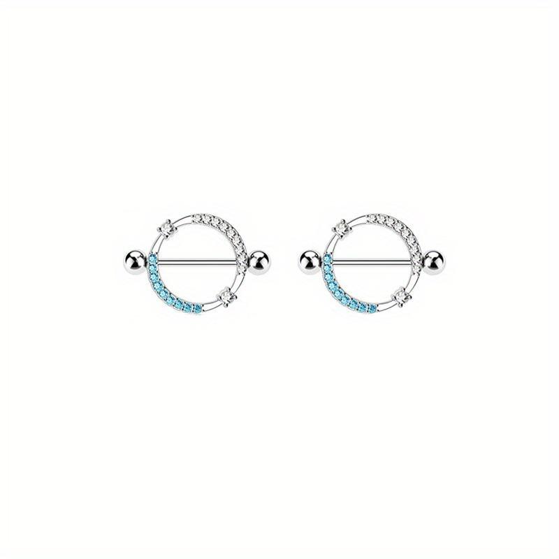 2pc Stainless Steel Flower Drop Oil Straight Nail Kitten Zircon Body Piercing Nipple Ring Jewelry