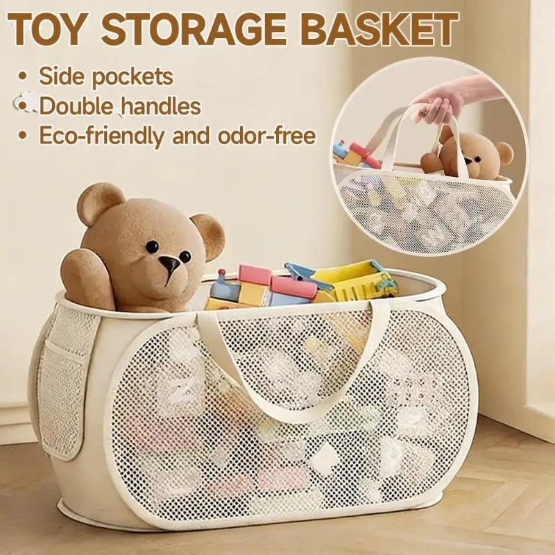 Large Kids Toy Storage Bin, Extra Capacity Organizer Basket for Stuffed Animals & Plush Toys, Portable Handle Laundry Basket