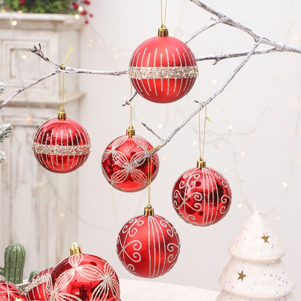 6pcs 8cm Painted Christmas Balls Ornament Plastic Christmas Tree Pendant Home Xmas Decor