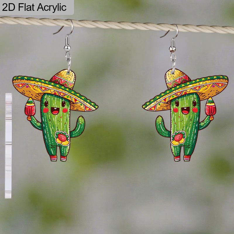 2D Flat Acrylic Cute Cactus Drop Earrings, Suitable As A Holiday Gift for Women, Cactus Festival Party Decoration Jewelry.