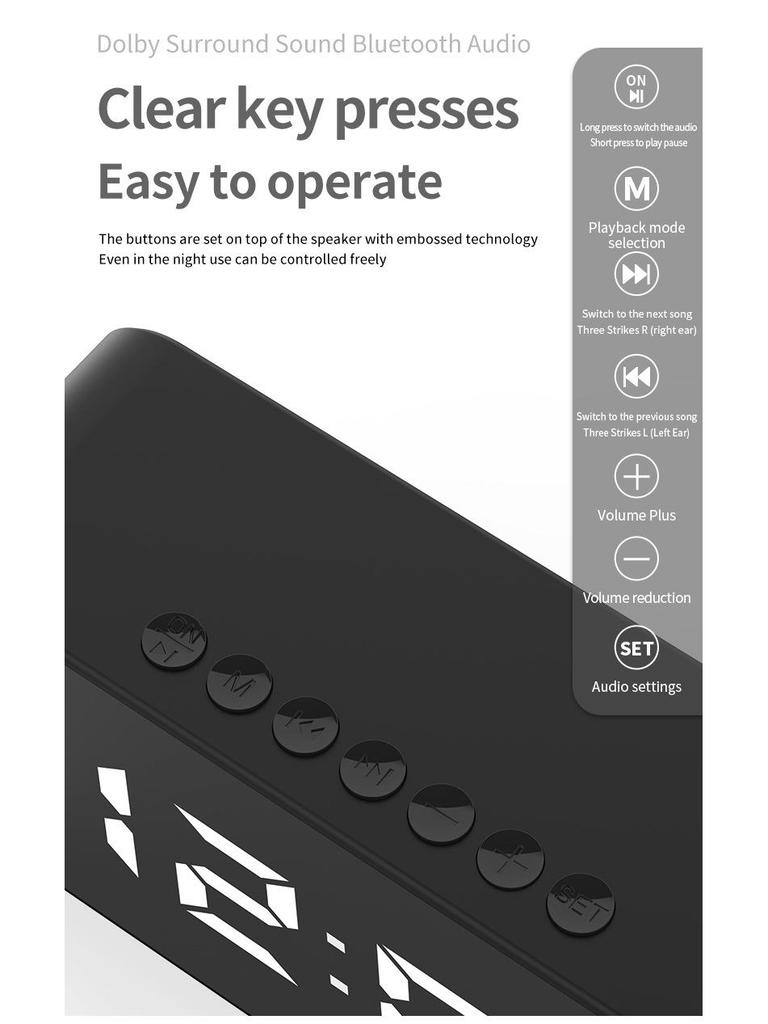 Głośnik Bluetooth S15 Budzik z Długą Żywotnością Baterii, Jakość Dźwięku Hi-Fi, Karta TF i Radio