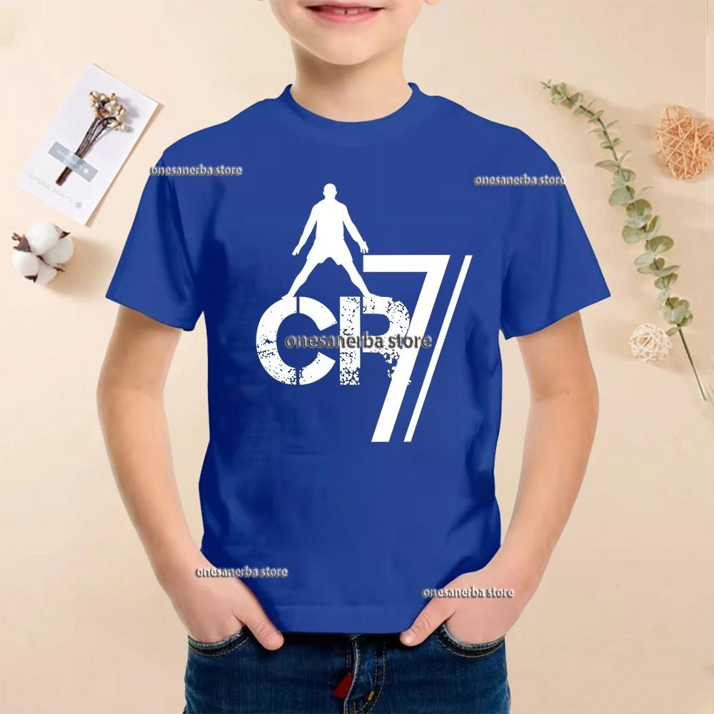 New Summer Polyester Children T-shirts Kids Soccer Clothing CR7 Ronaldo Printed Outdoor Boys Girls T-shirts Sport Fashion Ages 5-14
