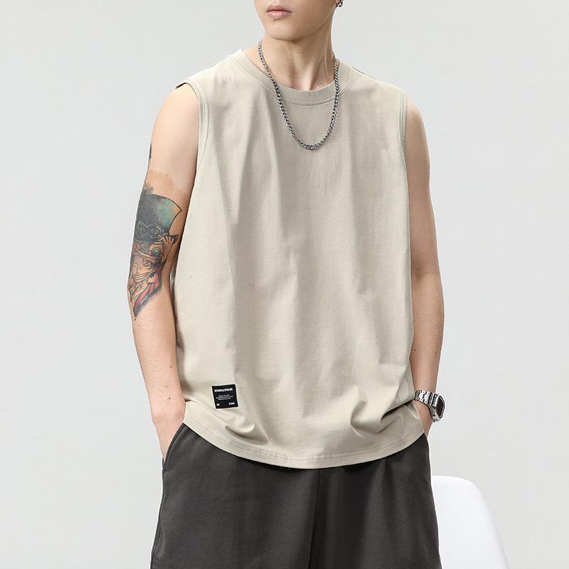 

2025 Men s Trend Solid Color Heavyweight Cotton Basketball Tank Top 4XL абрикосовий