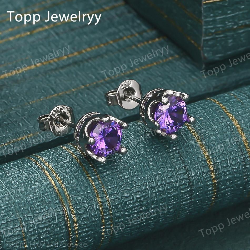 

Charming 925 Sterling Silver Exquisite Purple Zircon Earrings for Women, Fashionable Wedding Gift Jewelry Accessories серебряный