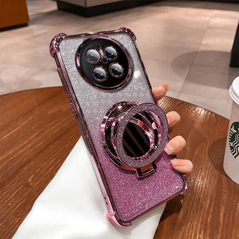 

Роскошный чехол-держатель с блестками и зеркалом для Huawei Mate 70 60 50 pro, противоударный чехол, магнитная подставка-держатель, ударопрочный мягкий чехол Mate50 pro&Case & Holder розовый