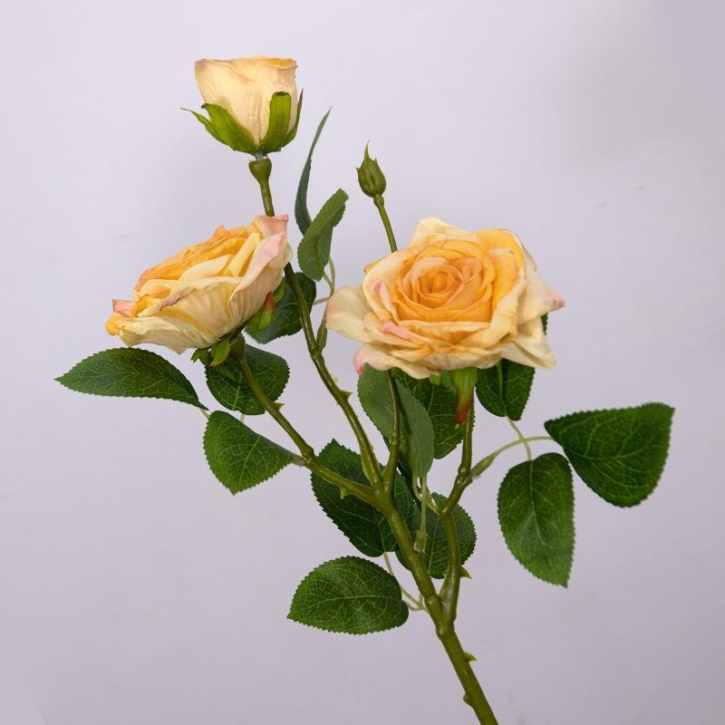 Artificial Flower 3-head Burnt Rose, Home Living Room Decoration Flower, Wedding Retro Autumn Color Multi-head Artificial Flower