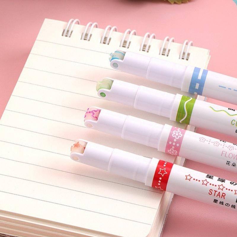 6 sztuk/zestaw Kawaii kwiaty w kształcie linii zakreślacze końcówka rolki krzywa Liner Marker do pisania Journaling rysunek artykuły papiernicze