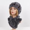 Нові Жіночі Зимові Хутряні Шапки Шарфи Набори Натуральні Теплі Справжні Шапки з Хутра Кролика Рекс Шарфи Леді В'язані Шапки з Натурального Хутра Шарф