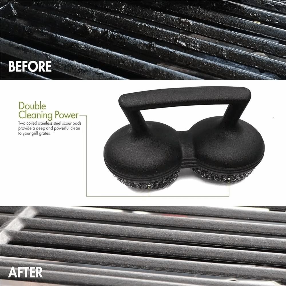 2 IN 1 Steel Wool Scrubber Stainless Steel Wire Bristle Metal Scrubbing Sponge  BBQ Grill